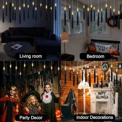 GenSwin Flameless Floating Candles Wand Halloween Decorations Black 22pcs - color: Black-22