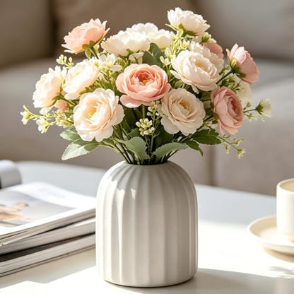 Nawaza Ceramic Flower Vase 3.7" Small White Farmhouse Table Vase - color: White-v25