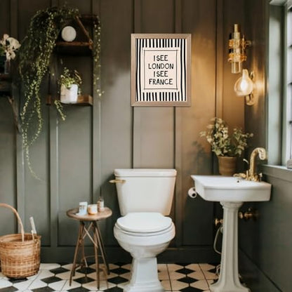 Funny Bathroom Wall Art Framed I See London I See France Bathroom Sign - color: Black and White, size: 14"L x 11"W