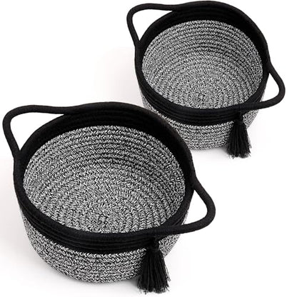 Small Gift Basket Empty to Fill, 2 Pack, Mini Woven Basket, Black Gray - color: Gray Black, size: 2 Pack