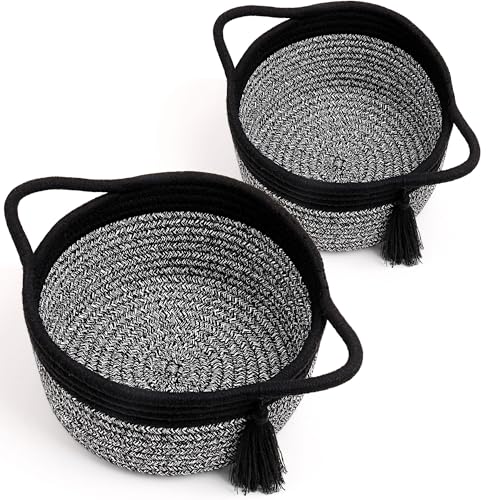 Small Gift Basket Empty to Fill, 2 Pack, Mini Woven Basket, Black Gray - color: Gray Black, size: 2 Pack