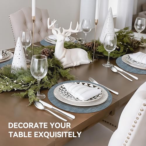 13" Round Placemats Set of 6, Reversible Faux Leather Wipeable Table Mats - color: Light Blue