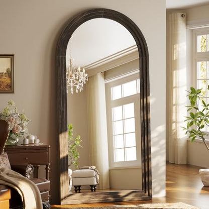 81"x41" Arched Full Length Mirror with Solid Wood Frame, Brown - color: Dark Brown, size: 81"L x 41"W