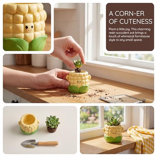 Cloud-Shaped Small Succulent Planters, 3.4''Dog Cute Plant Pots with Drainage Holes Funny Mini Resin Flower Pots for Indoor Outdoor Home Office Gifts (Corn) - style: Corn