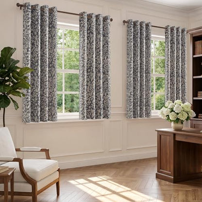 jinchan Blue Floral Curtians 72 Inch Room Darkening Grommet 2 Panels - color: *Dusty Blue, size: 50"W x 72"L (Pack of 2)