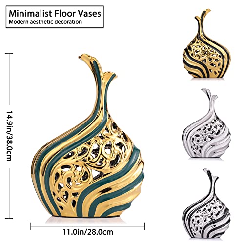 14.9" Tall Large Floor Vase Decorative, Black Gold Floor Large Vases, Wedding Premium Decor Pampas Grass Single Flower Vases, Modern Tall Floor Vase for Living Room Dining Room Entryway Home Decor - color: Black and Gold, size: Small