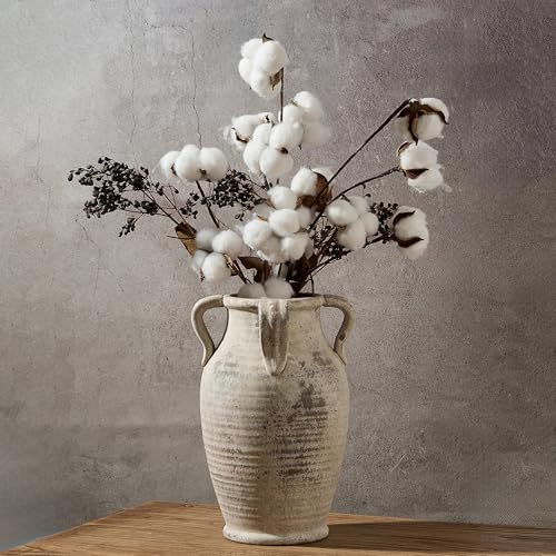 Emotionally Grounded Vase, Vaseking Large Ceramic Rustic Vase with 4 Handles, 10.83 inch Minimalist Decorative Farmhouse Tall Vases for Home Decor, Living Room, Enterway, Wedding, Fired Terra Clay - color: 0410-fired Terra Clay