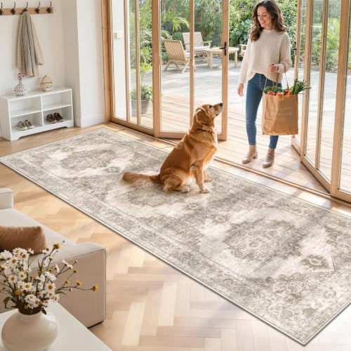 Runner Rug 2.6x8 Washable Rugs: Vintage Hallway Kitchen Runner Non Slip Low Pile Rug Runner Soft Stain Resistant Indoor Carpet Runners for Entryway Hall Bedroom Bedside (Taupe, 2'6" x 8') - color: Taupe, size: 2'6" x 8' (Rectangular)