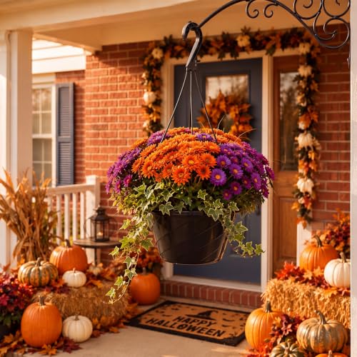 16 Pcs 10 Inch Hanging Planter with Drainage Insert, Black - color: Black