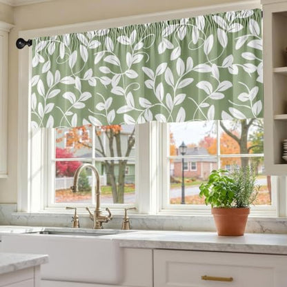 Sage Green Leaf Blackout Window Valance Curtain, Olive Green Floral - color: Flower 6, size: 52"W x 18"L (Pack of 1)