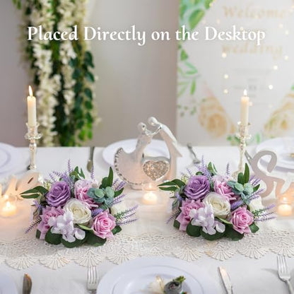 Flower Centerpieces for Wedding Tables: Purple and White, 10Pcs - color: Purple & White, size: 10 PCS