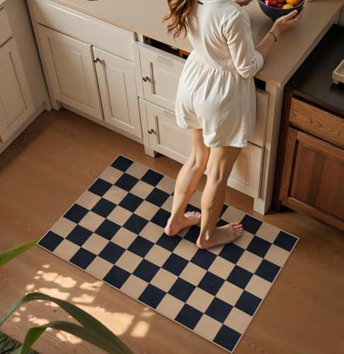 Lahome Checkered Easy Jute Front Door Mat, 2x3 Kitchen Outdoor Rug Washable - color: Black/Checkerboard -1, size: 2' x 3' (Rectangular)