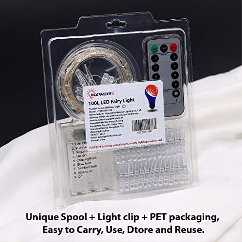 HXWEIYE 100LEDs Photo Clips String Light, 33Ft Battery Powered, 8 Modes - color: Warm White, size: 33 Feet, 100 LEDs, Battery Powered, 8 Modes