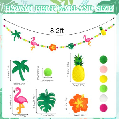 Jansun 8.2Ft 3D Summer Hawaiian Tropical Felt Garland Banner - color: Rose Pink Yellow Green Orange