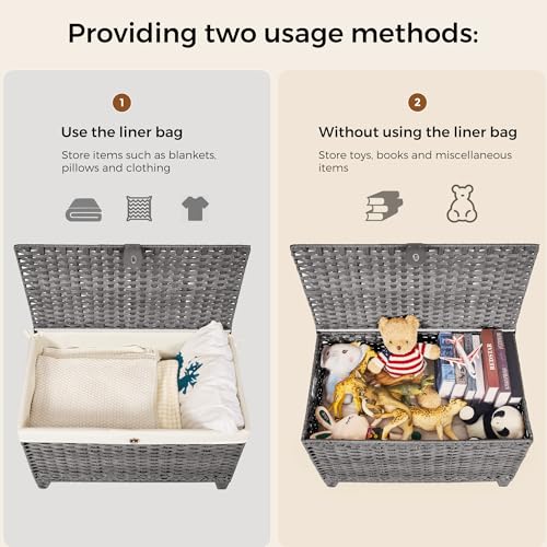 Wicker Storage Basket with Lid, 160L Shelf Basket with Removable Liner Bag - color: Grey, size: 160L