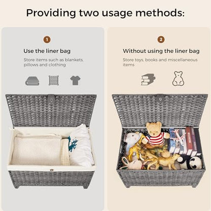 Wicker Storage Basket with Lid, 160L Shelf Basket with Removable Liner Bag - color: Grey, size: 160L