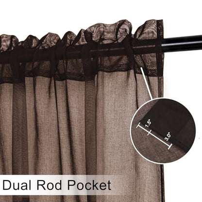 DWCN Sheer Valance, Semi Vole Curtain Valance for Cafe, Bedroom, Basement, Rod Pocket Linen Look Drapes, 1 Panel, Brown, 42 by 18 Inches Long - color: Brown, size: 42"W x 18"L (Pack of 1)