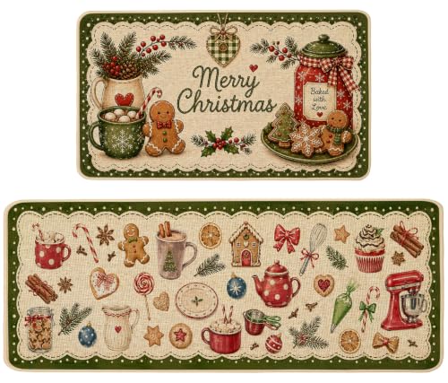 Baccessor Christmas Kitchen Rugs Set of 2 Gingerbread 17x29 and 17x47 Inch - color: Gingerbread Man