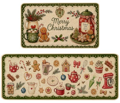 Baccessor Christmas Kitchen Rugs Set of 2 Gingerbread 17x29 and 17x47 Inch - color: Gingerbread Man