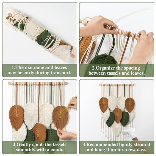 Macrame Wall Hanging Leaves Woven Tapestry Boho Chic Modern Home Decoration - color: 16.5"W x 29.5"L