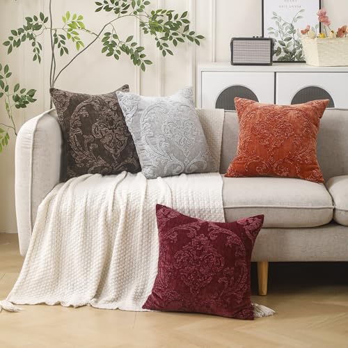 HPUK Embroidered Throw Pillow Covers 18x18 Inch, Boho Damask, Set of 2 - color: Orange-damask
