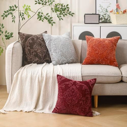 HPUK Embroidered Throw Pillow Covers 18x18 Inch, Boho Damask, Set of 2 - color: Orange-damask