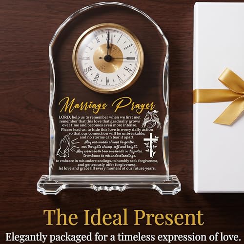 Crystal Clock Wedding Gift for Couples 2026 - Engraved Anniversary, Engagement & Newlywed Keepsake for Bride and Groom, Unique Marriage Present for Mr and Mrs - color: Marriage Prayer