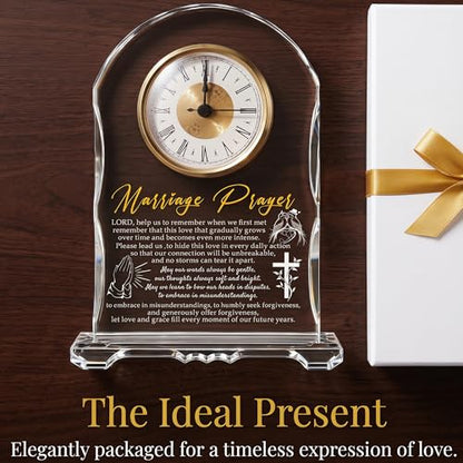 Crystal Clock Wedding Gift for Couples 2026 - Engraved Anniversary, Engagement & Newlywed Keepsake for Bride and Groom, Unique Marriage Present for Mr and Mrs - color: Marriage Prayer