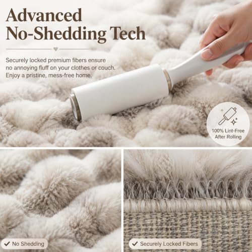 Faux Fur Throw Blanket for Couch, 50"x60" Double-Sided Soft Bubble Blanket - color: Gray Brown, size: Throw 50"x60"