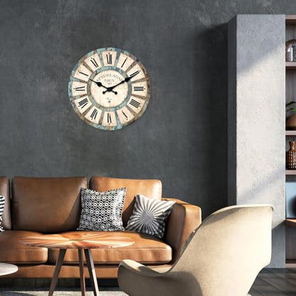 Farmhouse Wood Silent Wall Clocks Battery Operated 20 Inch - color: Blue1, size: 20 Inch