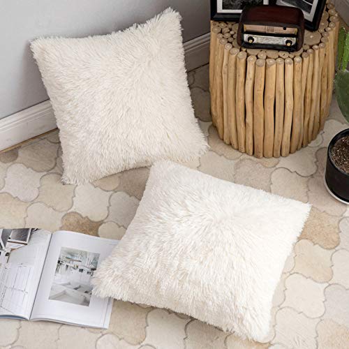 ANRODUO Plush Decorative Throw Pillow Covers Beige 18x18 Inch Pack of 2 - color: Beige, size: 18" x 18" (Pack of 2)