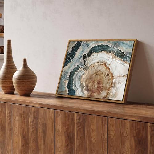 BingruiArt Faux Wood Tree Ring 06 Canvas Wall Art 12x16 Framed - color: Tree Ring - 06, size: 16"L x 12"W