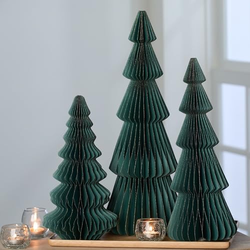 Pine Set of 3 Winter Honeycomb Paper Trees (Large Set 3 Pine) - color: Large Set 3 Pine