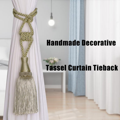 BEL AVENIR 2 Pack Tassel Curtain Tiebacks Handmade Holdbacks (Dark Beige) - color: Dark Beige, size: 2 Pack
