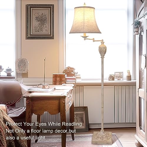Traditional Floor Lamp with 350° Swing Arm, 3 Color Temperatures,White Wash - color: White