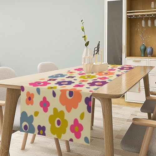 Retro Florals Table Runner Vintage Gardern Flowers Hippie Groovy Seasonal Spring Farmhouse Country Dinner Runner for Home Kitchen Dining Table Party Holiday Decor 13"x36" - color: Orange-21, size: W13"x L36"