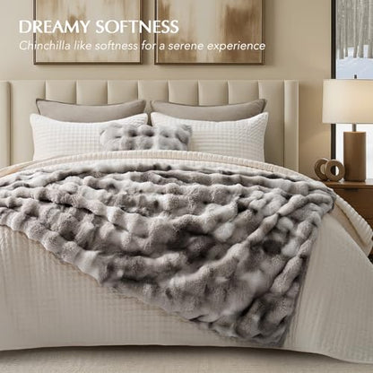 EverGrace Faux Rabbit Fur Bubble Throw Blanket, 50"x60", Light Grey - color: Marble Grey, size: 50"x60"