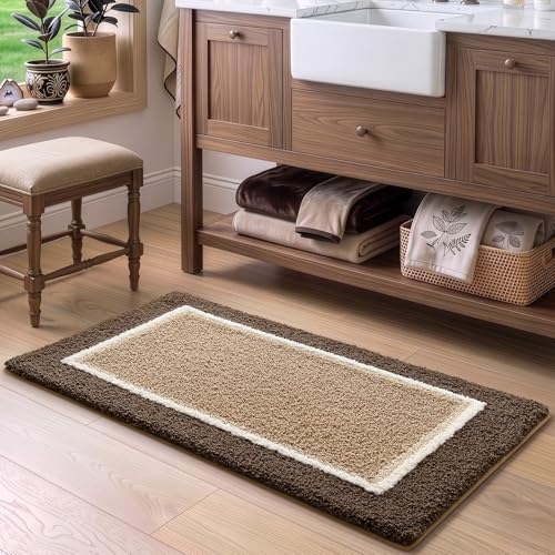DEXI Bathroom Rugs 36x24, Soft Absorbent Bath Mat, Brown and Dark Beige - color: Brown and Dark Beige, size: 36" X 24" (Rectangular)