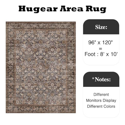 HUGEAR 20.3x25.4cm(8x10인치) 브라운 블루 빈티지 꽃무늬 세탁 가능한 - color: 플로럴 | 브라운/블루, size: 8' x 10' (Rectangular)