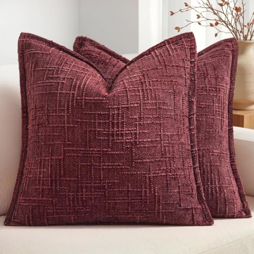 MIULEE Slubby Textured Decorative Throw Pillow Covers Burgundy 18x18 - color: Burgundy, size: 18" x 18" (Pack of 2)