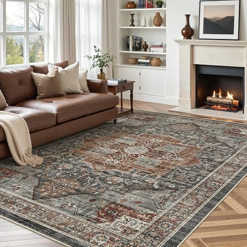 Roxstand 5x7 Washable Area Rugs, Non Slip Living Room Rug Grey/Brown/Tan - color: Grey/Brown/Tan, size: 5' x 7' (Rectangular)