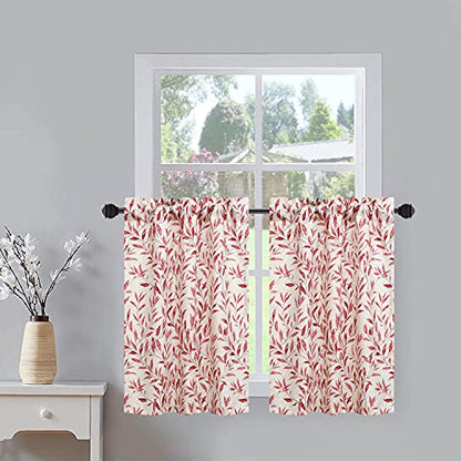 VOGOL Red Leaf Print Tier Curtains, Country Style, 30 x 24, 2 Panels - color: Red, size: 30"W x 24"L (Pack of 2)