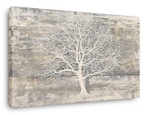 Yihui Arts Tree Of Life Canvas Wall Art Hand Painted Grey White Beige Paintings Modern Abstract Forest Pictures Artwork for Living Room Bedroom Office Decoration - color: Tree of Life, size: 28"L x 20"W