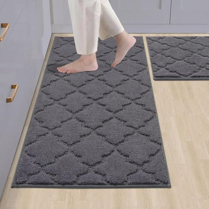 COSY HOMEER Soft Kitchen Rugs Set of 2 Non Slip 20"x30"+20"x48",Dark Grey - color: Dark Grey, size: 20 X 30 "+ 20 X 48 "