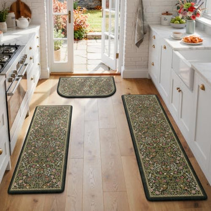 Collive Kitchen Rugs Sets of 3 Half Roung Sink Rug Cushioned Anti Fatigue - color: Olive Green, size: 17.3"x29.5"+17.3"x47"+17.3"x59"(Half-Moon)