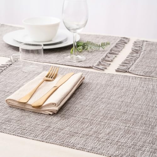 Cotton Placemats Set of 6-13x19 Inch, Woven Chambray Place Mats, Durable & Elegant for Dining Table, Wedding, Restaurant, Oeko-TEX Certified - Charcoal Grey - color: Charcoal Grey - Chambrey