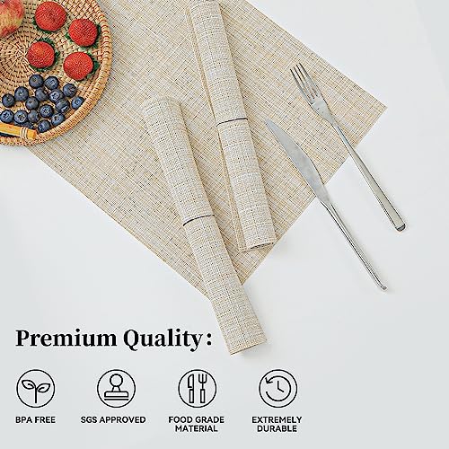 Woven Vinyl Beige Placemats Set of 24, Linen Look & Easy to Clean - color: Beige, size: Set of 24