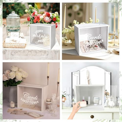 OurWarm White Wooden Wedding Card Box for Reception with Acrylic Window - color: White
