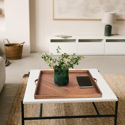 SXNOWS Wooden Serving Tray with Leather Handles, 24x24 in - size: 24" x 24" x 1.6"