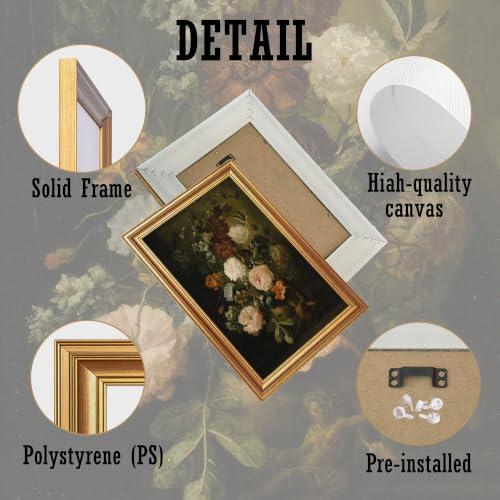 EJPFOGV Baroque Dark Background Floral Framed Canvas Wall Art 8x10 inches - color: Flowers, size: 10"L x 8"W